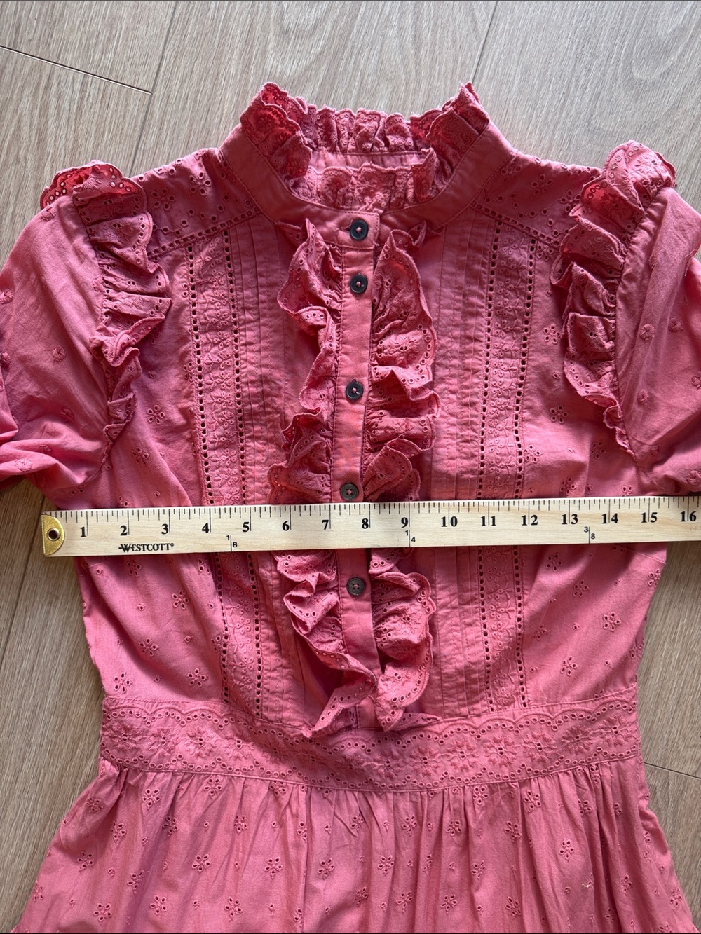 Boden Mixed Broderie Shirt Dress Dusty Red Pink Size 4 - Picture 13 of 16